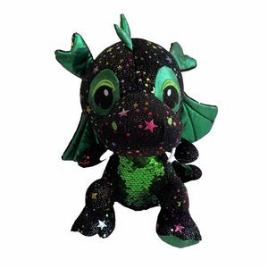 Caravan Softoys Green Drogo Dragon II Plush Colorful Stars Reversible Sequin 10"